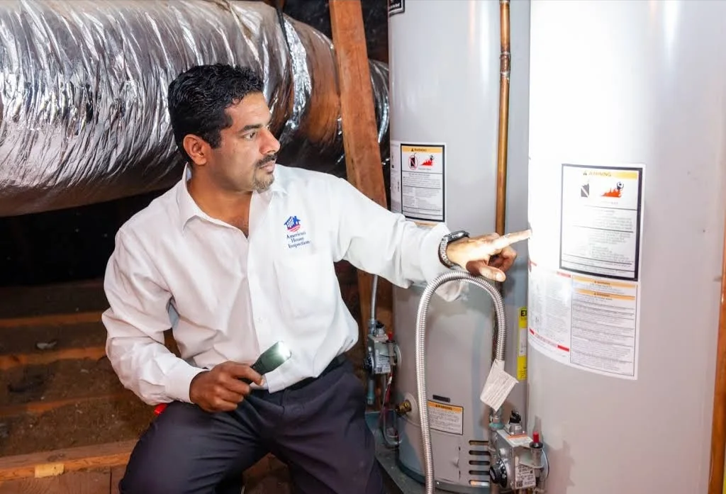 Alex Mathew checking a residential water heater
